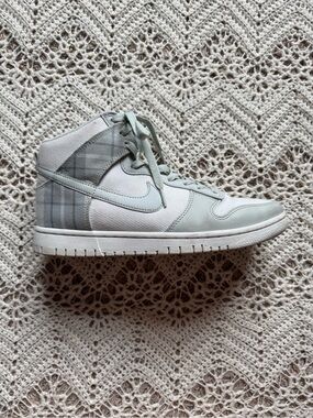 Nike Dunk High Top Mint Plaid Tartan White Light Green Women's Size 8.5